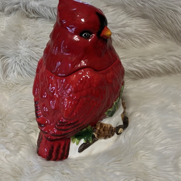 Mercuries Red Cardinal Red Bird Cookie Jar Hand Painted 11" Vintage China - Picture 2 of 16